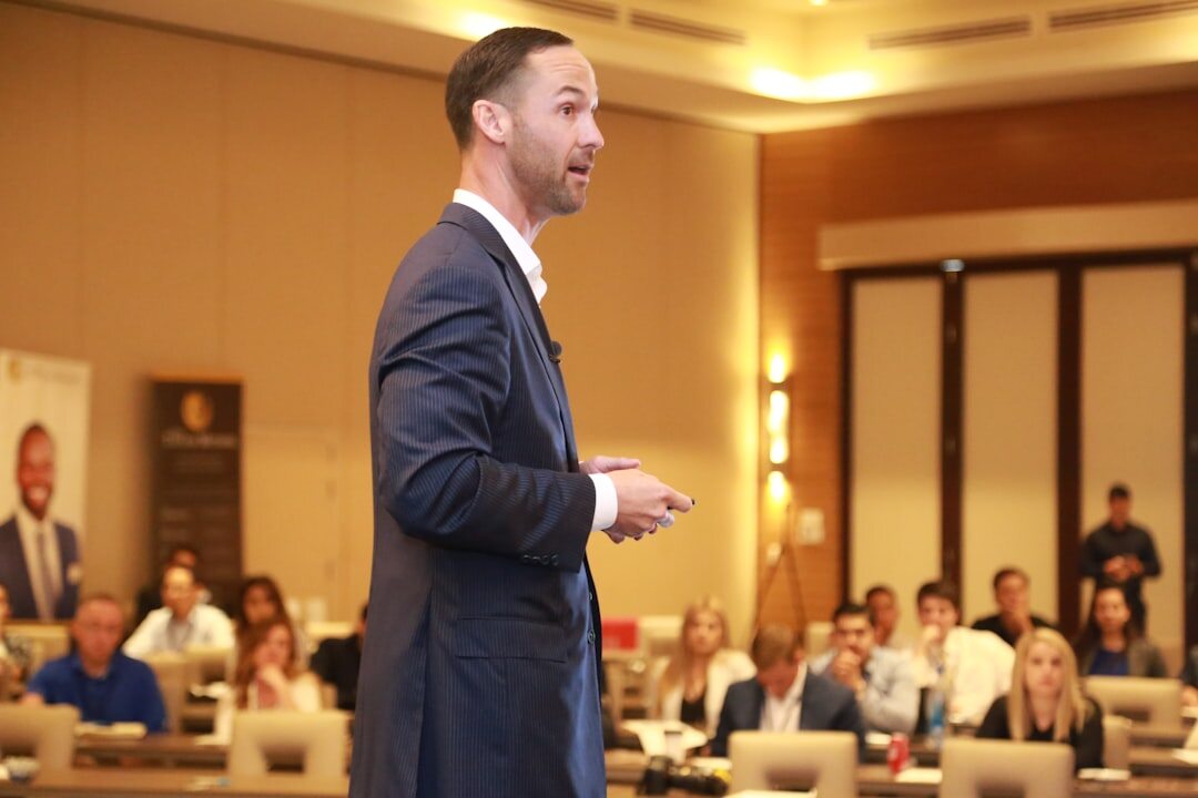 business professional speaking confidently